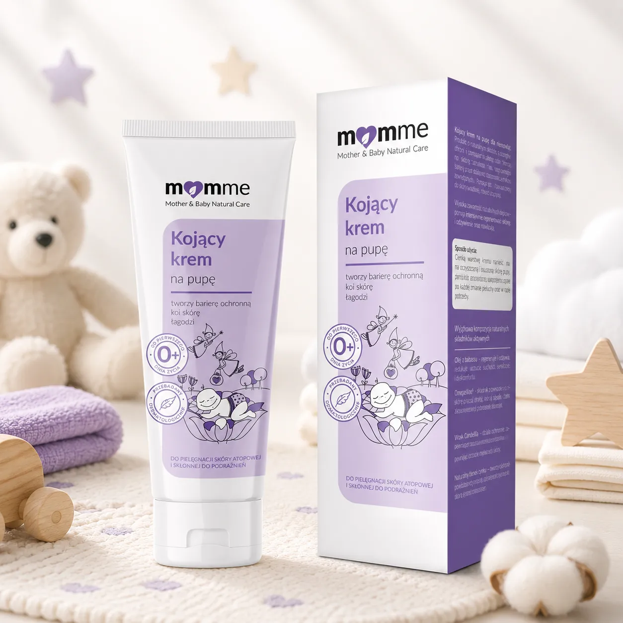 MomMe beroligende rumpe-krem for baby – beskytter mot bleieutslett