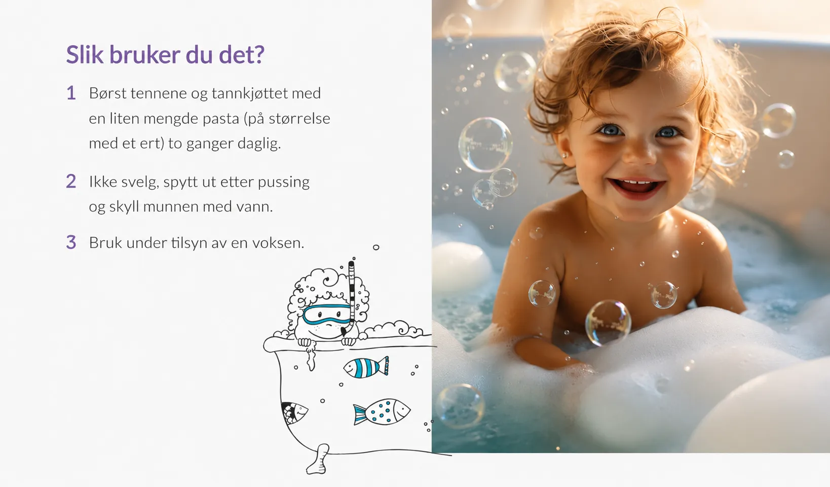 MomMe tannkrem for melke- og permanente tenner med tyggegummi smak bruk